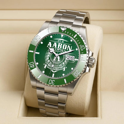 AARON 13K1-440 Personalized Green Submariner Watch, Premium Gift for Anniversary