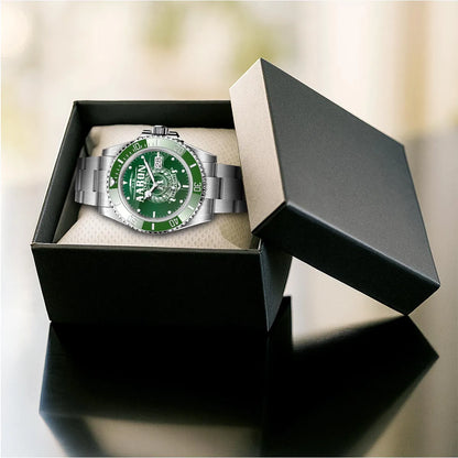 AARON 13K1-440 Personalized Green Submariner Watch, Premium Gift for Anniversary